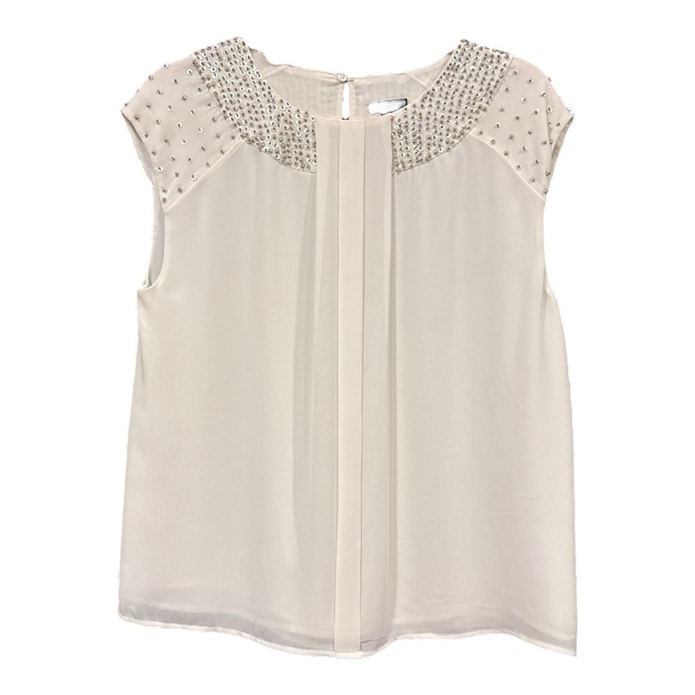 Ann Taylor white blouse with silver sequined shoulders and pleats. Size S AR1